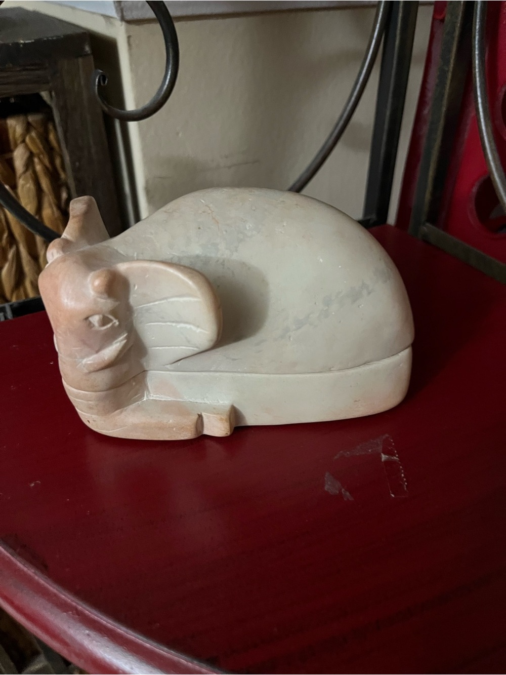 Handmade Beige Marble Elephant Trinket Box - Home Accents